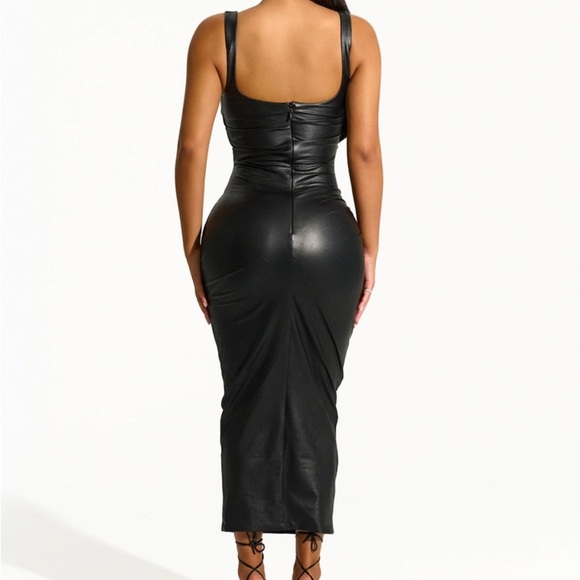 Naked Wardrobe Leather Pleated Midi Dress in Black - Picture 4 of 5